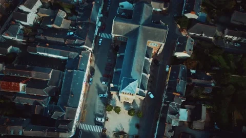 Aerial view of the old town with the bell towers of the Saint Laurent church Stock Footage 138928183