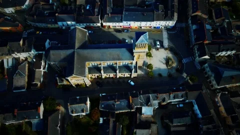 Aerial view of the old town with the bell towers of the Saint Laurent church Stock Footage 140671940