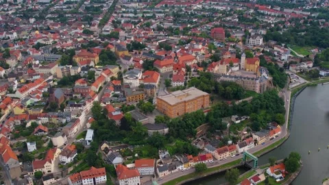 Aerial view of the old town Bernburg Stock Footage 305875615