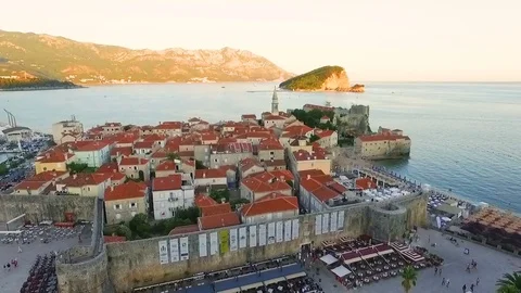 Aerial view old town of Budva Stock Footage 79091053