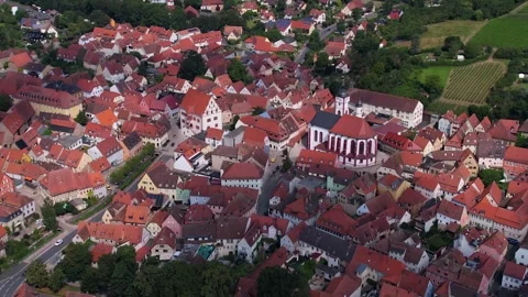 Aerial view of the old town Dettelbach Stock Footage 305584697