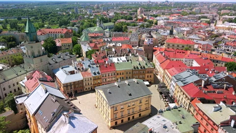 Aerial view of old town district in Lublin city Poland Stock Footage 337292088