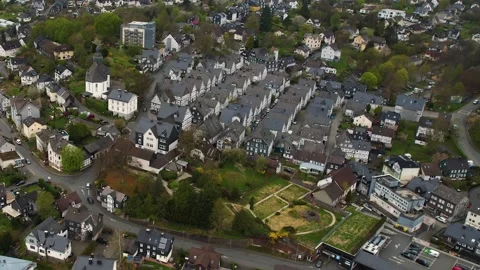 Aerial view of the old town in Freudenberg Stock Footage 307247749