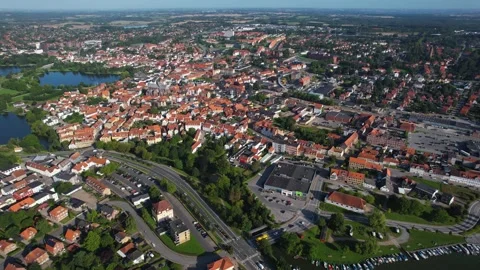 Aerial view of the old town of Haderslev Stock Footage 284447778