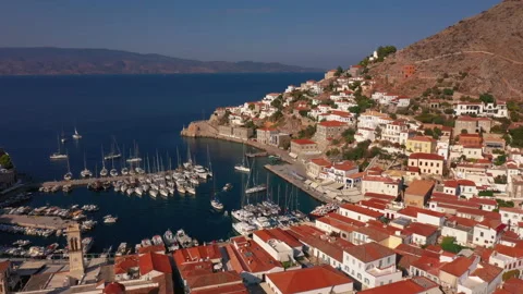 Aerial view of the old town on Hydra Island in Greece. Stock Footage 170845883