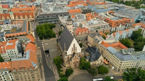 Aerial View of Old Town in Leipzig, Germany, Europe. 4K Background Drone Shot Stock-Footage 117775893