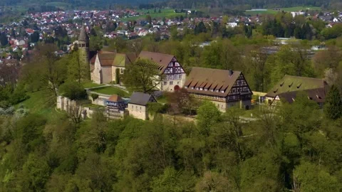 Aerial view of the old town, Monastery and city Lorch Stock-Footage 339634014