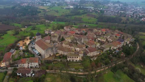 Aerial view of the old town of Perouges Stock Footage 236996448
