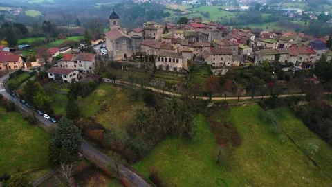 Aerial view of the old town of Perouges Stock Footage 236999506