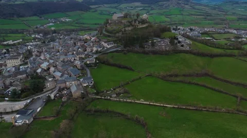 Aerial view of the old town of Sévérac-d'Aveyron Stock Footage 241600648
