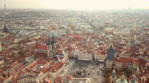 Aerial view on old town square in Prague, Czech Republic Stock Footage 82178827