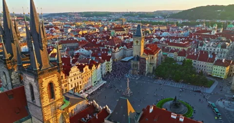 Aerial view of Old Town Square the historic city center of Prague, Czech Stock Footage 322514451