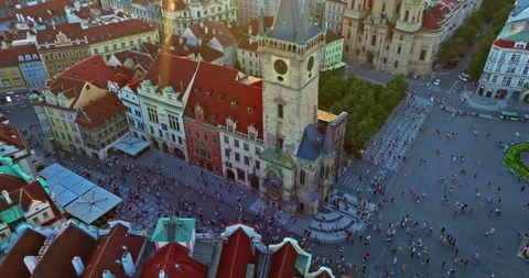 Aerial view of Old Town Square the historic city center of Prague, Czech Stock Footage 322519556