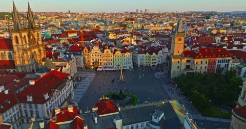 Aerial view of Old Town Square the historic city center of Prague, Czech Video stock 322519621