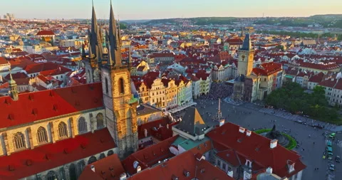 Aerial view of Old Town Square the historic city center of Prague, Czech Video stock 323191226
