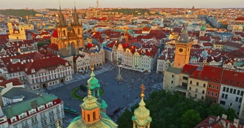 Aerial view of Old Town Square the historic city center of Prague, Czech Stock Footage 323196307