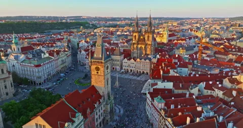 Aerial view of Old Town Square the historic city center of Prague, Czech Stock Footage 323196430