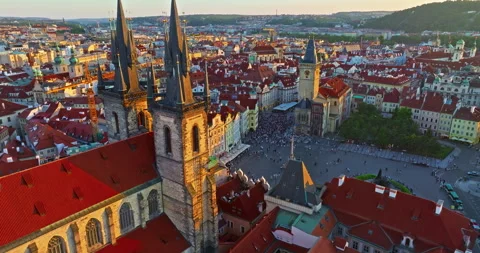 Aerial view of Old Town Square the historic city center of Prague, Czech Video stock 323965995