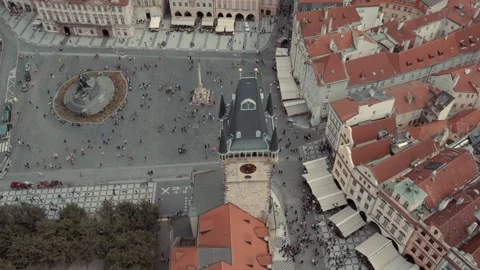 Aerial View of Old Town Square and Tower in Prague Stock Footage 342508443
