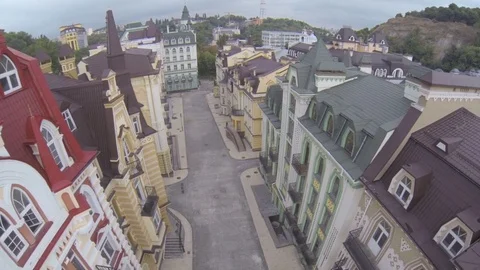 Aerial view of old town streets with building roofs Stock Footage 70557331