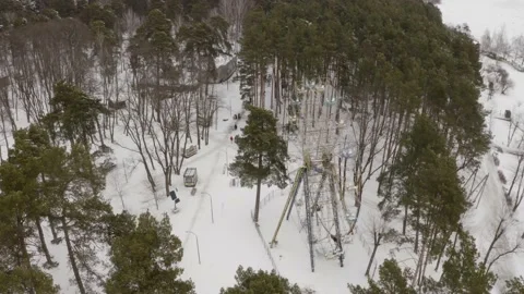 Aerial View Old View Wheel In Winter In The Forest Stock Footage 169543017
