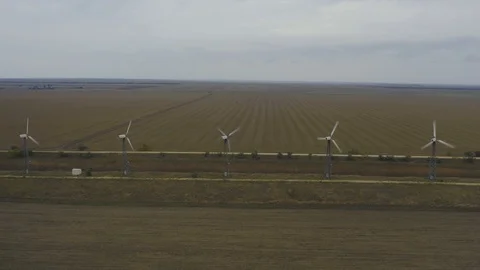 Aerial view old wind mill in Crimea in farm field Stock Footage 118742706
