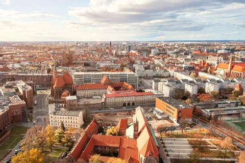Aerial view of the oldest historical part of the European city of Wroclaw, Po Stock Photos