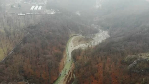 Aerial view of the Oltet river exiting t... | Stock Video | Pond5