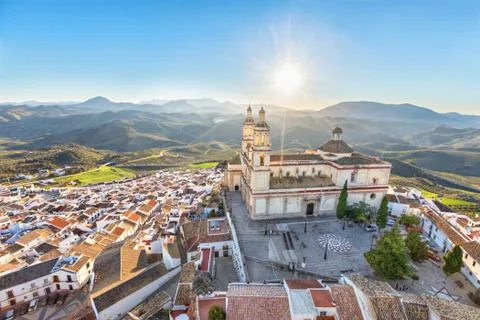 Aerial view of Olvera town on sunset Stock-Fotos