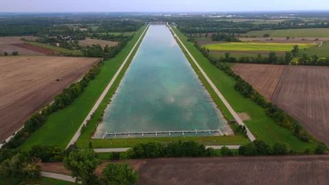 Aerial view of Olympic Regatta Centre Munich, Germany. Historic rowing and canoe Stock Footage 316633191