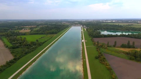 Aerial view of Olympic Regatta Centre Munich, Germany. Historic rowing and canoe Stock Footage 316657112