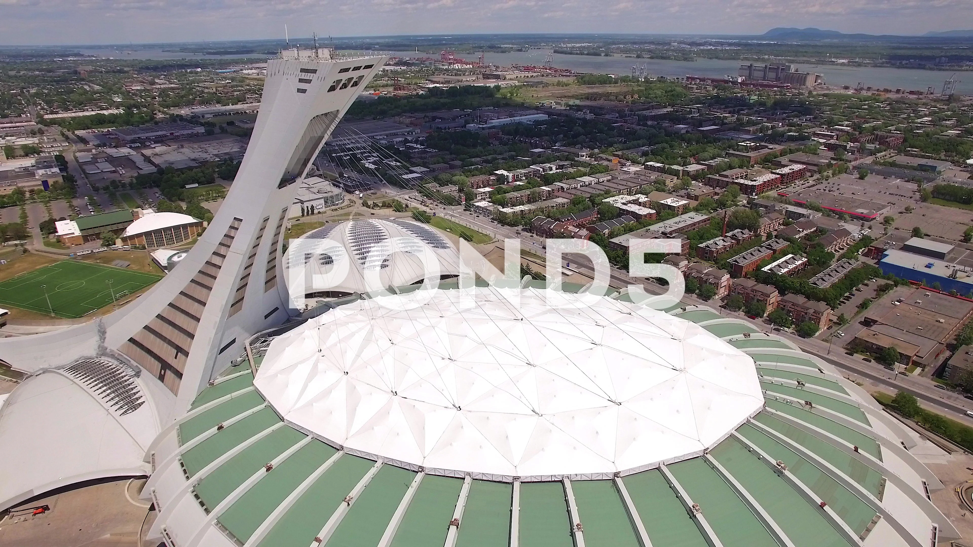 Aerial view of Olympic Stadium; Montreal, Quebec, Canada Stock