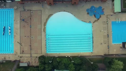 Aerial View OlympicSize Pool Complex. Stock Footage 304973572