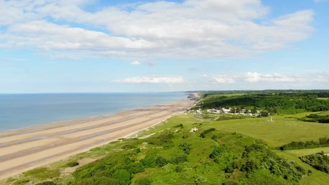 Aerial view of Omaha Beach Video stock 91002972