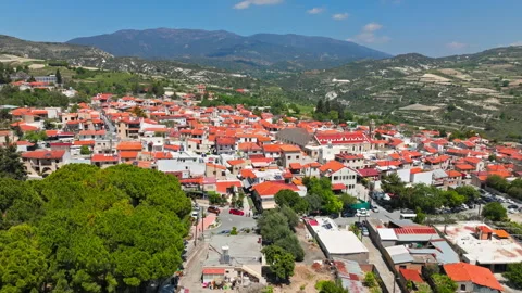 Aerial view of Omodos in Cyprus. Stock Footage 341595756