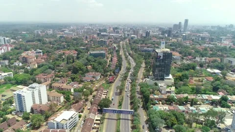 Aerial view of one of the main roads leading into the Central Business District Stock Footage 133574677