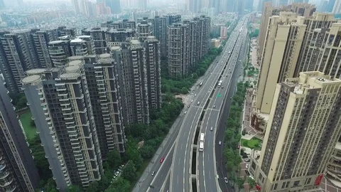 Aerial view of one road with densely residential buildings in Chengdu China Vídeos de archivo 80363449