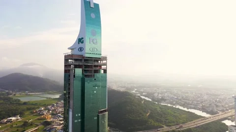 Aerial view of One Tower skyscraper, Balneário Camboriú, Brazil. Stock Footage 193618423