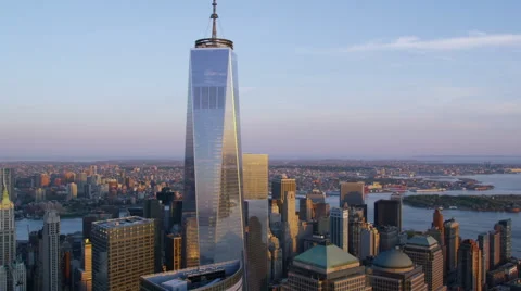 Aerial view of One World Trade Center New York City Stock Footage