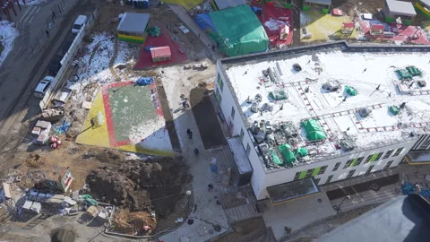 Aerial View of Ongoing Construction Site with Colorful Ground Areas Vidéo 303828288