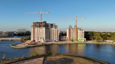 Aerial view of ongoing construction of tall building  in  Texas, USA Stock Footage 336816800