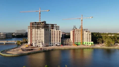 Aerial view of ongoing construction of tall building in Texas, USA Stock Footage 336816877