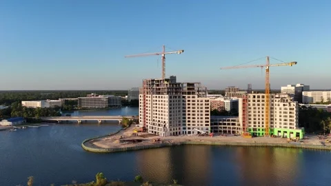 Aerial view of ongoing construction of tall building in Texas, Houston, USA Stock Footage 336841479