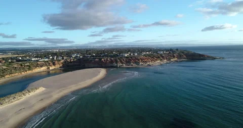 Aerial view of Onkaparinga River , Port NoarLunga, Adelaide, South Australia Stock Footage 213934344
