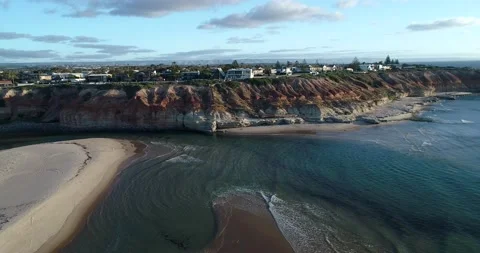 Aerial view of Onkaparinga River , Port NoarLunga, Adelaide, South Australia Stock Footage 213935895