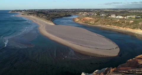 Aerial view of Onkaparinga River , Port NoarLunga, Adelaide, South Australia Stock Footage 213937894