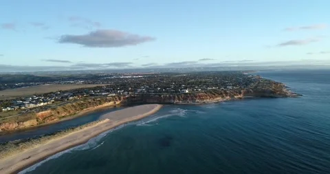 Aerial view of Onkaparinga River , Port NoarLunga, Adelaide, South Australia Stock Footage 213958494