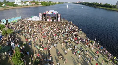 Aerial view: open air concert Stock Footage