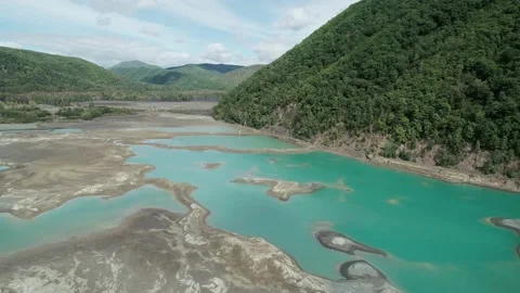 Aerial view of an open-cast mine. Toxic leaks in abandoned tailing dam. An Stock Footage 168662015