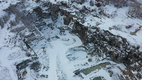 Aerial view of an open granite pit mining in winter 스톡 동영상 126677814